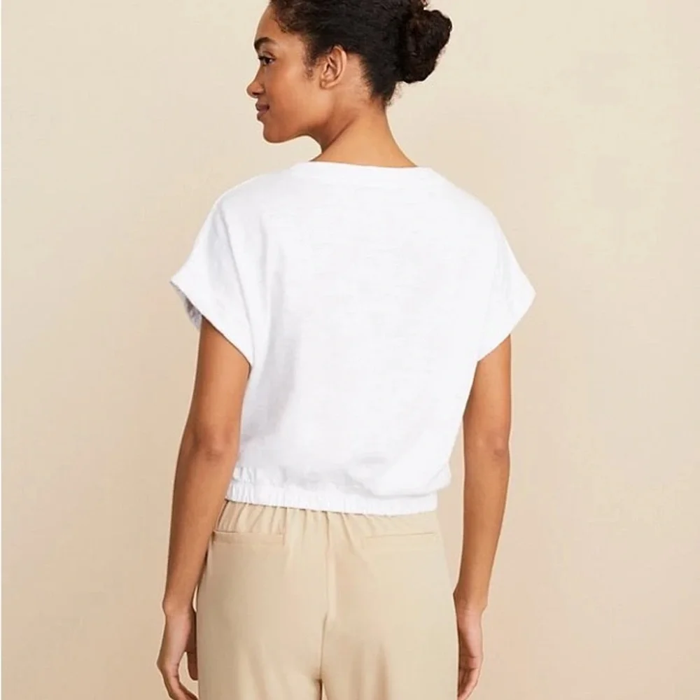 Lou & Grey Ann Taylor LOFT Soft Slub Wedge Tee White Cotton Elasticized Hem XL - Picture 2 of 10